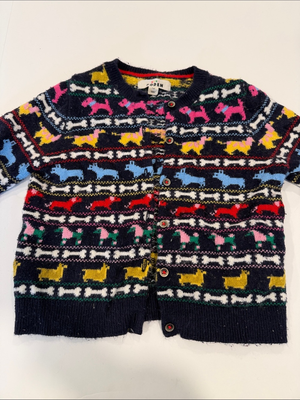 Mini Boden Colorful Dog Pattern Knit Cardigan - Kids cardigan